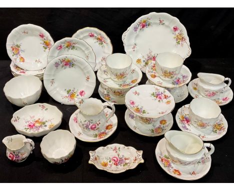 A Royal Crown Derby Posie pattern tea set, comprising six teacups, ten saucers, nine tea plates, sandwich plate, assorted mil