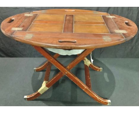 A 19th century mahogany butler's tray on stand, 64cm wide closed 