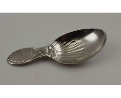 Peter &amp; Ann Bateman, an 18th century silver caddy spoon, bright cut handle, scallop form to bowl, London 1798, weight: 6.