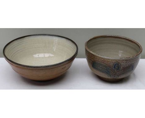 Two Winchcombe pottery bowls, 19.5cm in diameter, the other 26cm in diameter smaller with decorative glaze&nbsp;