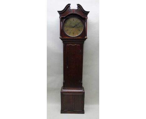 A 19th century oak longcase clock, having swan neck pediment over circular brass dial, name Turtton Killmarsh, the case havin