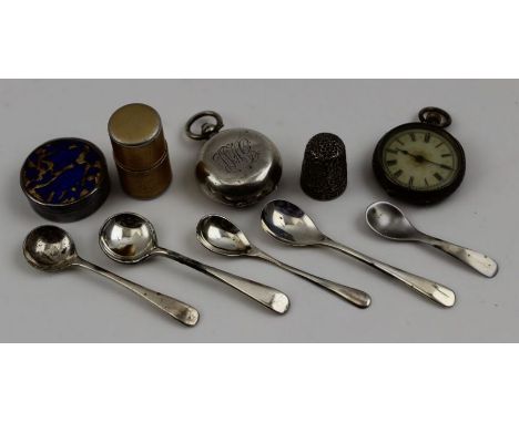 Aaron Lufkin Dennison, a silver sovereign case, Birmingham 1913, together with a silver thimble, silver cased ladies pocket w