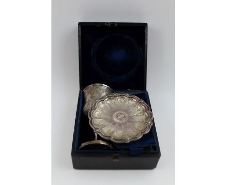 Charles Reily and George Storer, a mid 19th century silver travelling communion set, comprising flask, bottle, and chalice, e