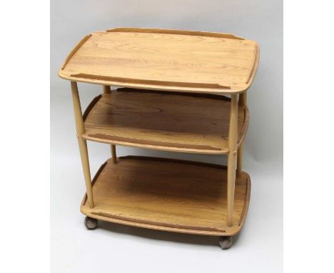 Ercol blond wood three tier trolley on four large casters 75x71cm