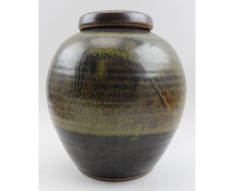 A Winchcombe pottery, decoratively glazed, stoneware ginger jar &amp; cover, impressed studio mark &amp; "EH", for Eddie Hopk