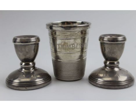 J.B. Chatterley &amp; Sons Ltd. A silver thimble form, spirit measure, engraved "Just a Thimbleful", gilded interior, Birming