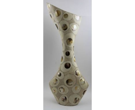 An "R&amp;Y Augousti, Paris" 20th century vase of amorphic form, covered in a shagreen and mother-of-pearl label to base, 60c