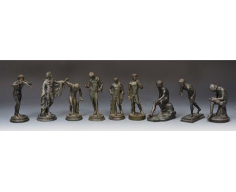 A COLLECTION OF NINE GRAND TOUR BRONZE AND METAL CLASSICAL MODELS after the Antique, 13cm to 10cm high (9)