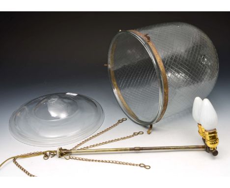 A DIAMOND CUT GLASS PENDANT CEILING LANTERN with smoke deflector and twin light stem, 30cm diameter