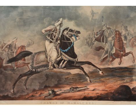 A MEZZOTINT ENGRAVING, 'Charge of Mamalukes', published by R. Ackermann, 1821, 41cm x 59cm.