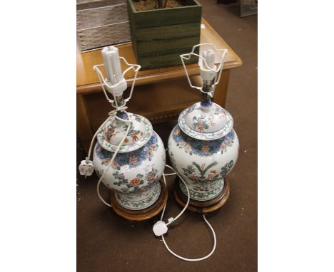 TWO LARGE ORIENTAL STYLE TABLE LAMP BASE NO SHADES A/F