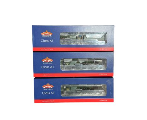 Three Bachmann Branch Line '00' gauge 32558 Class A1 4-6-2 locomotives, comprising Meg Merrilies no. 60115, re-worked Siluria