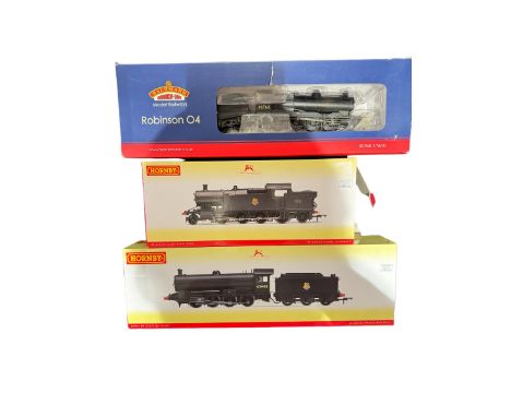 Three '00' gauge steam locomotives, comprising Bachmann 31004A Robinson Class 04 locomotive no. 63762 in BR black livery with