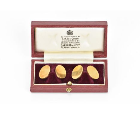 A pair of 18ct gold cufflinks by Garrard &amp; Co, hallmarked London 1978, each of oval shape with chain links and fitted in 