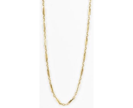 A 9ct yellow gold bar and link chain necklace, stamped 375, with a spring ring clasp, 80cm, 68 grams 