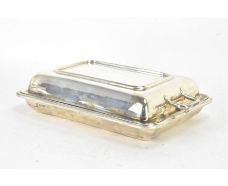 A George VI silver entree dish by Thomas Bradbury &amp; Sons Ltd, hallmarked Sheffield 1937, of rectangular form with a stepp