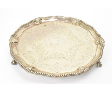 A Victorian silver card tray, by Hawkesworth, Eyre &amp; Co (Charles Hawksworth &amp; John Eyre), hallmarked Sheffield 1865, 
