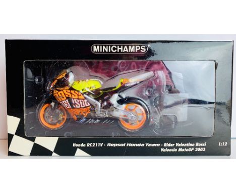 Minichamps 1/12 Scale 122 037196 Honda RC211V Repsol Honda Team Rider Valentino Rossi Valenica MotoGP 2003 Boxed