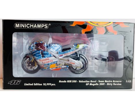 Minichamps 1/12 Scale 122 016186 Honda NSR 500 Valentino Rossi Team Nastro Azzurro GP Mugello 2001 Dirty Version Boxed