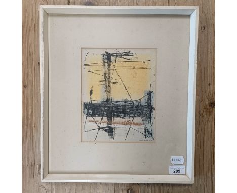 John Wells, an abstract print, signed in pencil and dated 1960, 23 x 17 cm
