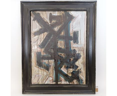 Late 20th century, in the style of Pierre Soulages, abstract, oil on board, bears a monogram 73 x 58 cm