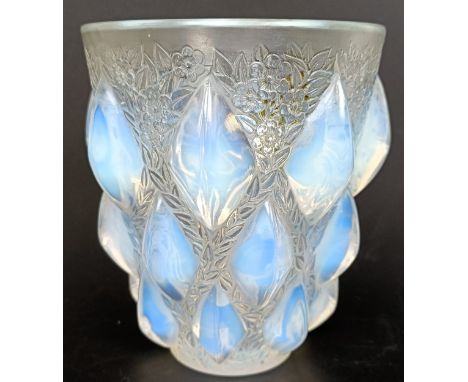 René Lalique (French 1860 - 1945), an opalescent glass Rampillon vase, engraved R Lalique, 13 cm highSome very small chips to