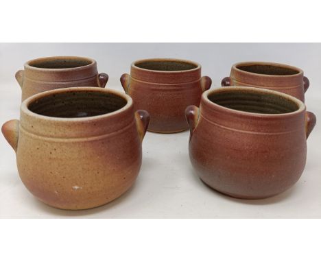 A set of five John Leach, Muchelney, pottery soup bowls, 13 cm diameter (5)In generally good order no major faults found