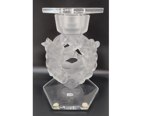 A modern Lalique frosted and clear glass candlestick, 20 cm high