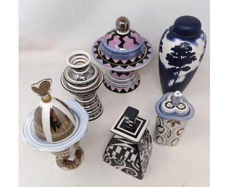 A Moorland Chelsea Works Burslem Limited Editions vase and cover, 40/50, 16 cm high, a silver lustre candlestick, 2/50, 14.5 