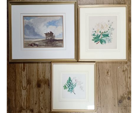 Henry Courtney Selous (British 1803-1890), landscape, watercolour, signed, 21 x 27 cm, Mary Saunders, study of flowers, water