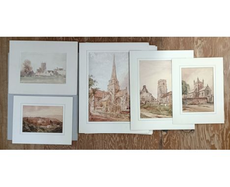 Rev. John Luois Petit (British 1801-1868) landscape ith church, 34 x 25 cm, signed verso,&nbsp; and ten other watercolors by 