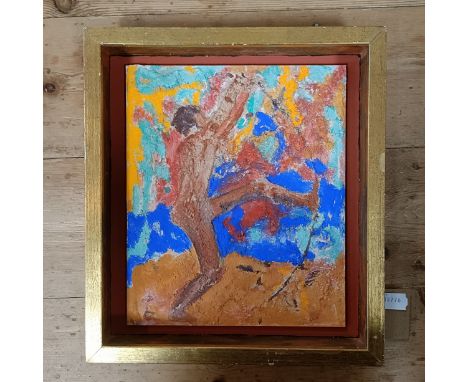 20th century, English school, a dancing figure, mixed media on board, 30 x 25 cm