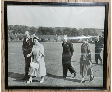 A photograph of King George VI and Queen Elizabeth at Sherborne school, 23 x 30 cm, a map, and two prints of Bristol (4)