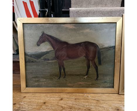 A M Bryant, a study of a horse, signed, oil on canvas, 42 x 57 cm and its pair (2)Only one signed.  Overall condition poor