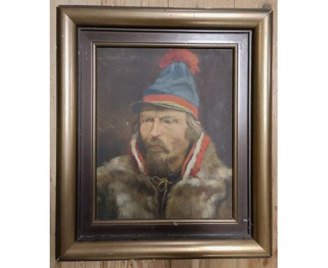 Russian school, portrait, oil on board, 29 x 23 cm and assorted prints and pictures (qty)