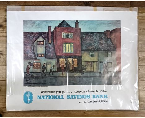 A vintage National Savings Bank Poster, 105 x 77 cm, unframed and three art exhibition posters (4)