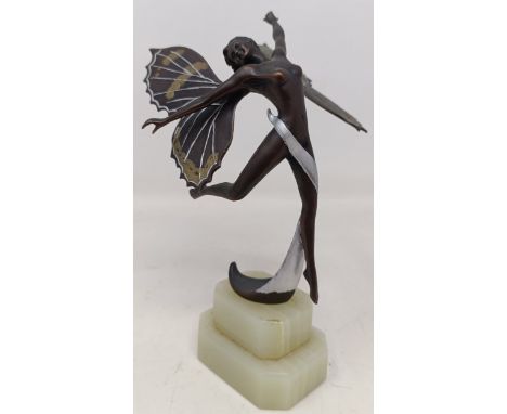 An Art Deco style bronze figure of a nymph, on an onyx base, 18 cm high