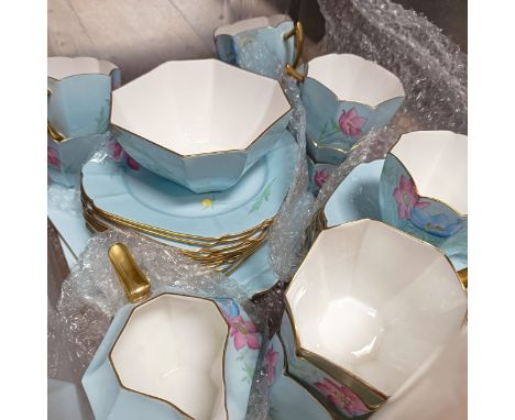 A Shelley tea service, with floral decorationNo chips cracks or restorations, unless otherwise stated, 1 cup cracked and regl