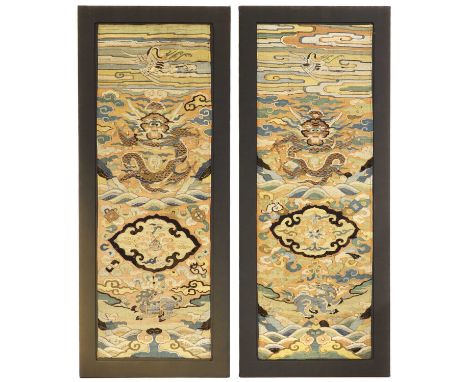 A pair of Chinese kesi chair covers,late Ming to early Qing dynasty, 17th century, each vividly woven with a front-facing dra