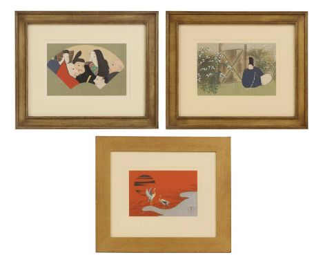 Kamisaka Sekka (Japanese, 1866-1942),woodblock prints, depicting 'Rokkasen' and 'Nakaguni' from the series of 'Momoyo-gusa' (
