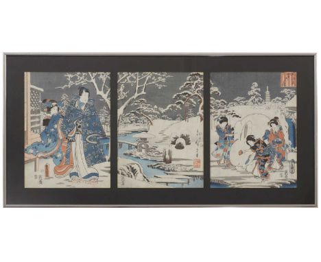 Utagawa Kunisada 'Toyokuni III' (Japanese, 1786-1865) and Utagawa Hiroshigi (Japanese, 1797-1858),'Azuma Genji yuki no Niwa' 