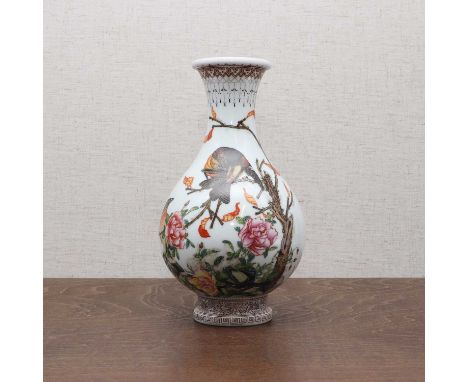 A Chinese falangcai vase,Republic period or later, the pear-shaped body rising from a waisted circular foot to a flared rim, 