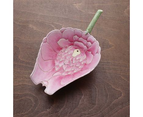 A Chinese famille rose lotus cup,Guangxu (1875-1908), modelled in the shape of a large lotus blossom, with incised overlappin