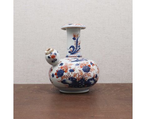 A Chinese Imari kendi vase,Kangxi (1662-1722), the globular body rising from a circular foot to a cylindrical neck with flare