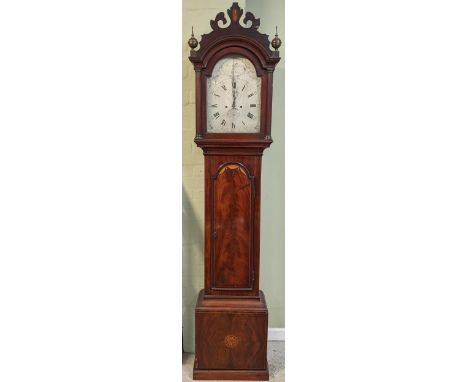 A George III mahogany 8 day longcase clock, having a silvered arched top dial, signed 'John Clement, Tring' with Roman numera