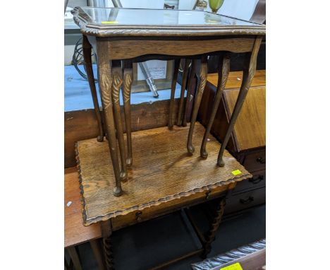 A selection of small furniture to include a mahogany nest of three tables with inset glass tops; an early 20th century two ti