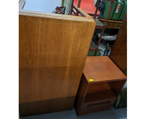A G-Plan Fresco mid-century teak bedside cabinet, open shelf with single drawer, along with a mid-century coffee table, 37 x 