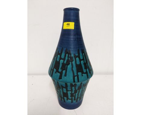 A Dumler and Breiden mid-century West German pottery vase, in glazes of blue and turquoise with black slip decorating over th