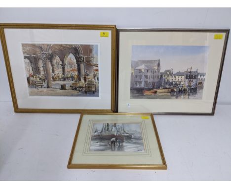 Sidney Foley (1916-2001) - Evening in Mevagissey Harbour/Fruit Market, Venice, two watercolours, each signed lower left, The 