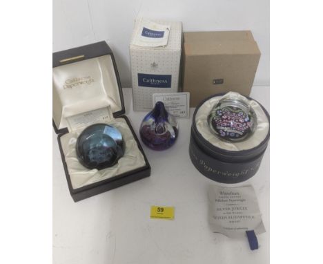 A group of Whitefriars and Caithness glass paperweights to include a Whitefriars limited edition Queen Elizabeth II silver ju